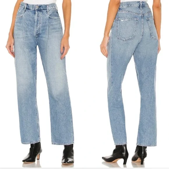 Citizens of Humanity Franca Pleat Front Jeans Spirited Wash High Rise Light Wash - Picture 3 of 14